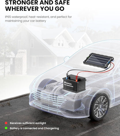 POWOXI Solar Battery Charger Car, 7.5W 12V Solar Trickle Charger for Car Battery, Portable Waterproof Solar Battery Maintainer, Solar Panel for RV Motorcycle Boat Marine Trailer ATVs Snowmobile