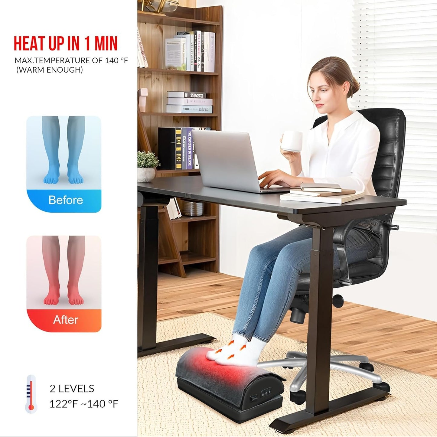 Snailax Foot Rest Under Desk, Foot Warmer with Washable Cover, 2 Adjustable Heights, Desk Footrest with Vibration Massage - Office & Gaming Footrest, Iedal ValentinesGifts for men women