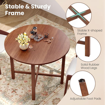 GOFLAME Round Drop Leaf Dining Table, 36” Folding Kitchen Table with Solid Wood Legs, Farmhouse Extendable Table for 2-4 People, Dinner Table for Dining Room, Living Room, Restaurant, Walnut