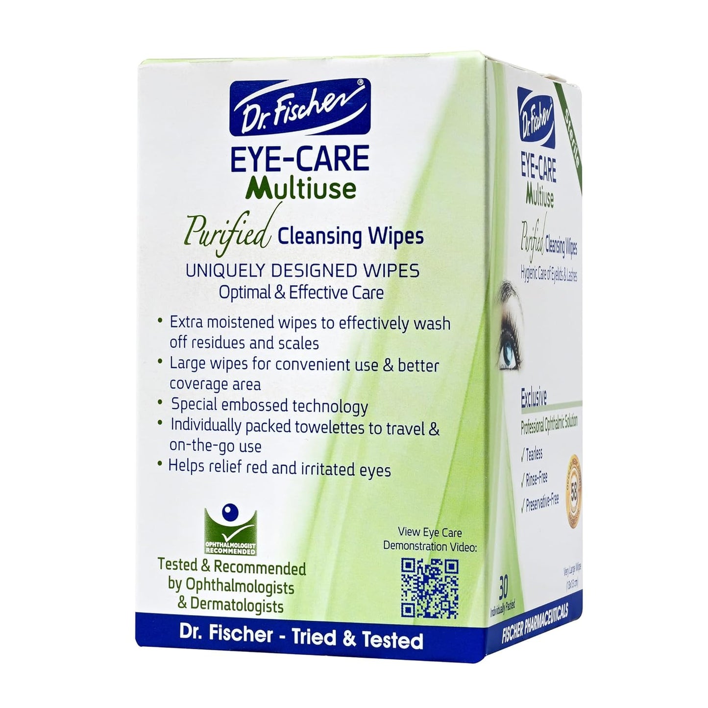 Dr. Fischer Eyelid Wipes. Pre-moistened Eye Wipes for Eyelids. Make-up Remover (Twin Pack)