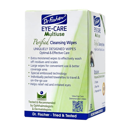 Dr. Fischer Eyelid Wipes. Pre-moistened Eye Wipes for Eyelids. Make-up Remover (Twin Pack)