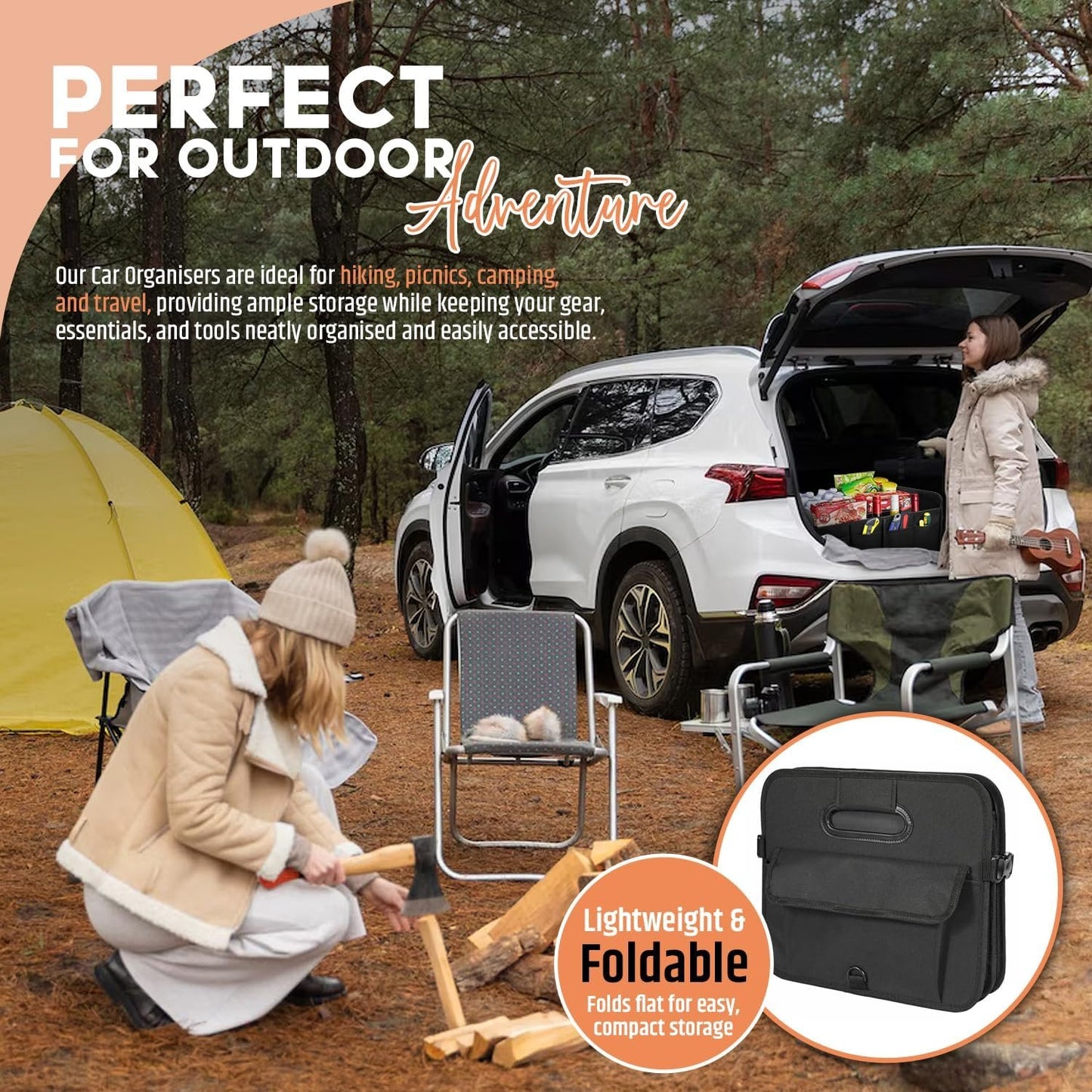 Car Boot Organiser with Super Capacity Storage â€“ Collapsible, Car Trunk Organizer with Reinforced Handles, Adjustable Straps & Non-Slip Bottom â€“ 2 Seatback Organisers for SUVs, Sedans, & RVs - Black