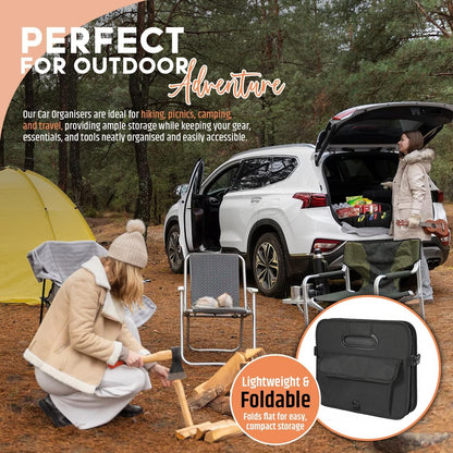 Car Boot Organiser with Super Capacity Storage â€“ Collapsible, Car Trunk Organizer with Reinforced Handles, Adjustable Straps & Non-Slip Bottom â€“ 2 Seatback Organisers for SUVs, Sedans, & RVs - Black