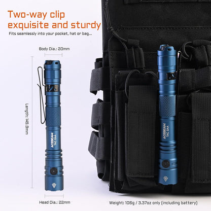 ACEBEAM TAC 2AA EDC Tactical Dual Modes Flashlight Rechargeable, 1400 High Lumens, Dual Switch Pocket LED Flashlight, Super Bright Small Flash Light for Emergency, Camping, Home(SFT-25 LED)