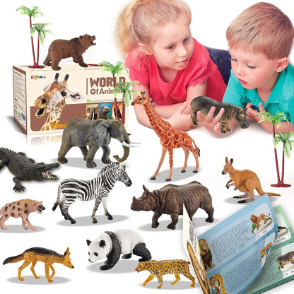 EnAuRoL 31 Pcs Safari Animals Playset with 24 Realistic Plastic Animals Figures, Miniature Animals Toy Suitable for Cake Toppers or Cupcake Toppers, Ideal Gift for Age Kids, Boys & Girls