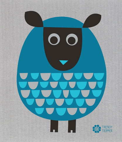 Earth-Friendly Reusable Compostable Eco Sponge Cloth | AKA Swedish Dishcloth | Bespoke Cobalt Sheep - 4-pk
