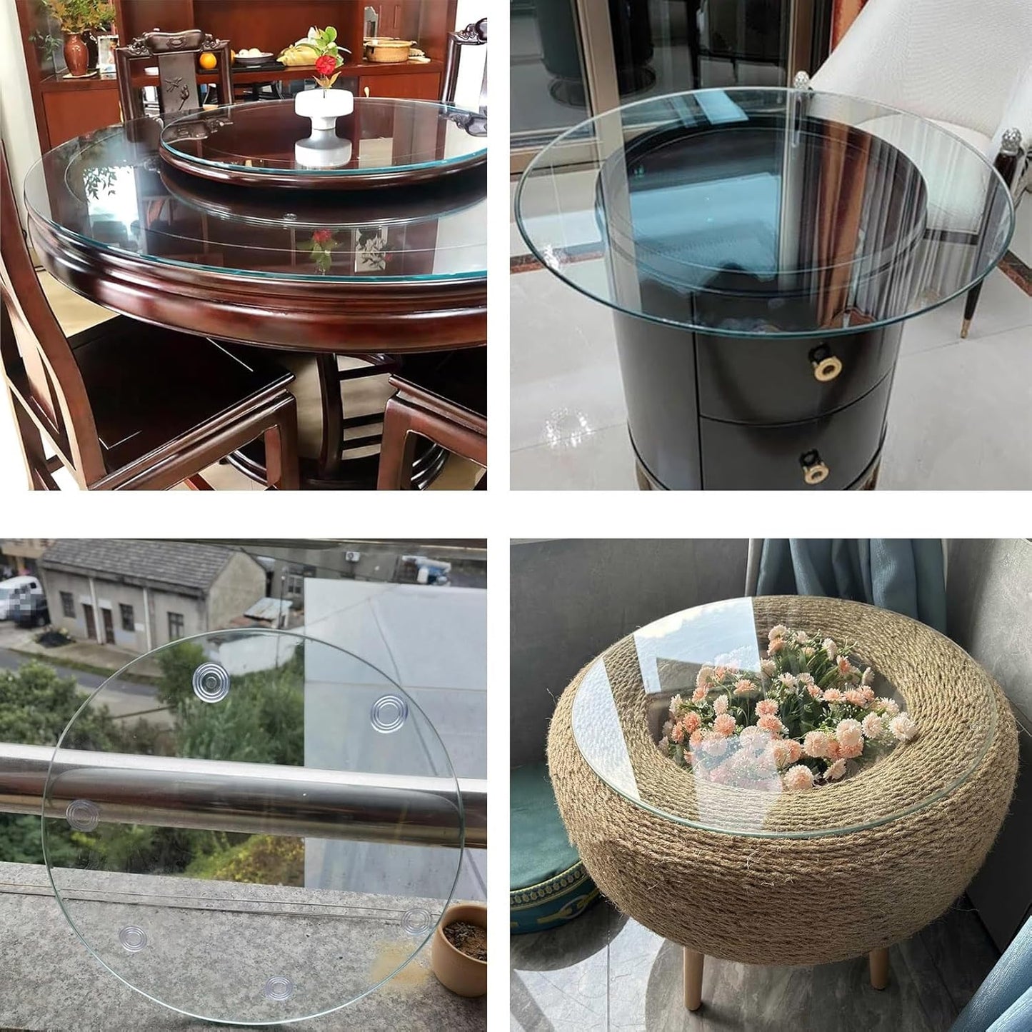 Round Glass Dining Table Top, Tempered Crystal Surface for Center Table, disponibile in 50 cm, 70 cm, 80 cm, 90 cm, 100 cm (16 pollici), elegante e durevole design