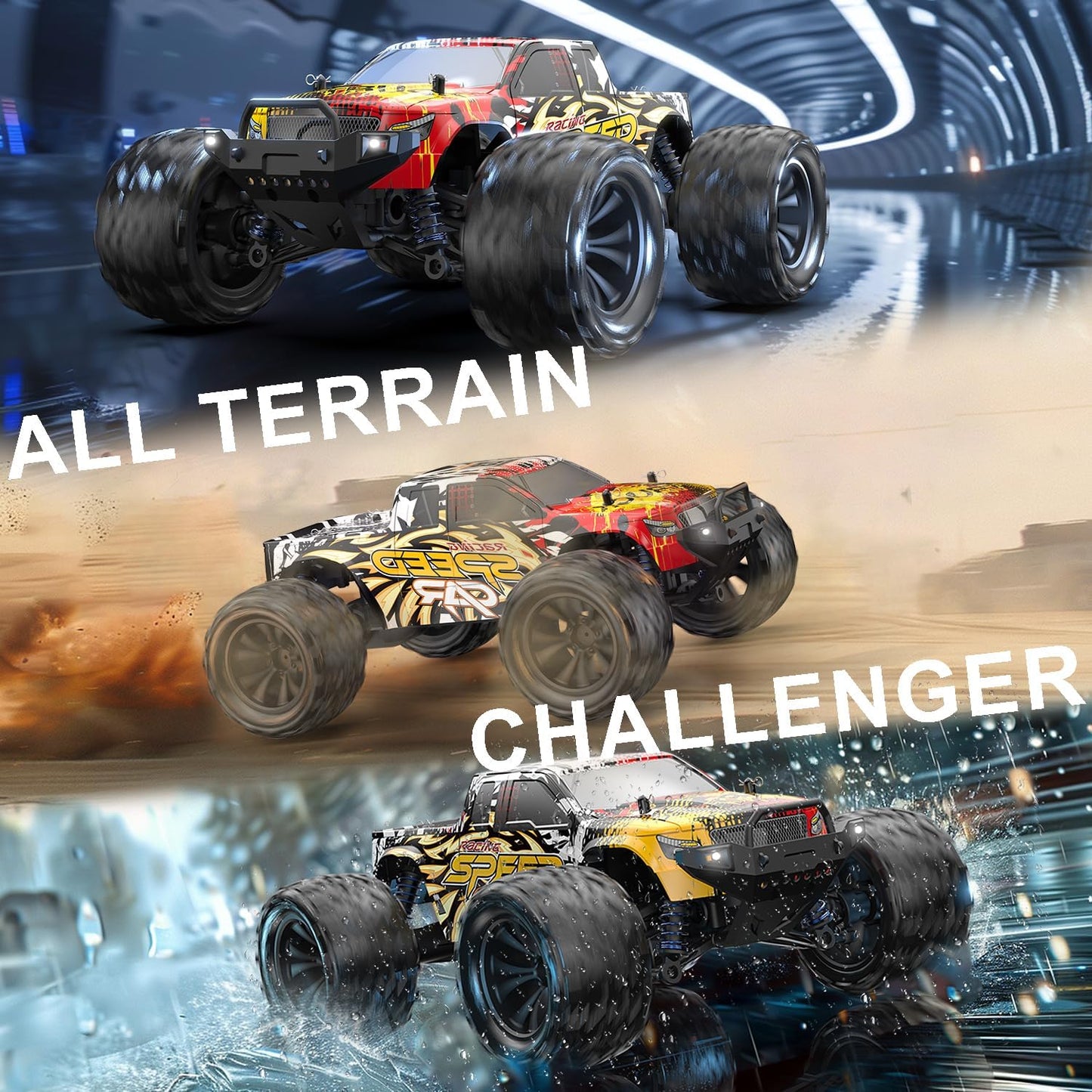 DEERC RC Cars 9310 High Speed Remote Control Car for Adults Kids 30+MPH, 1:18 Scales 4WD Off Road RC Monster Truck,Fast 2.4GHz All Terrains Toy Trucks Gifts for Boys,2 Batteries for 40Min Play