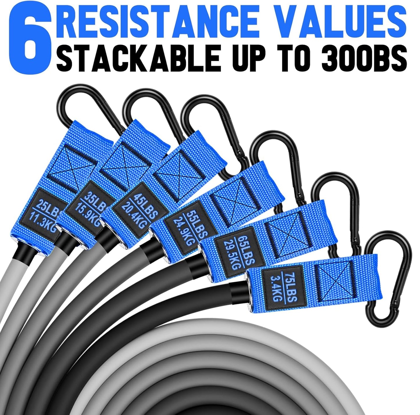 Heavy Exercise Bands Resistance Bands Set for Working Out, 300lbs Fitness Workout Bands with Handles, Door Anchor, Leg Ankle Straps, Home Gym Workout Equipment for Men Strength Training Stretching