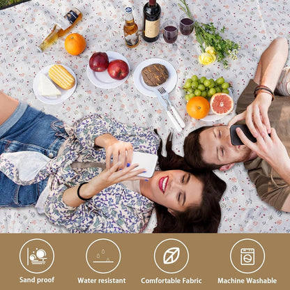 WILLOW WEAVE Picnic Blankets Washable Polyester Camping Blankets Emergency Backpack Accessories with Waterproof Backing and Shoulder Strap, 57"x79"