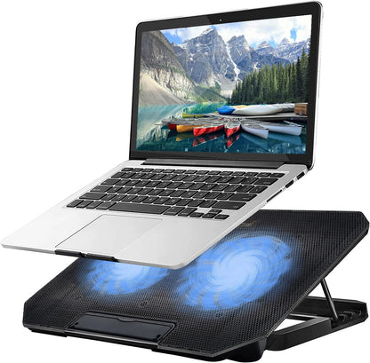 Laptop Cooling Pad and Stand for 11-15.6 Inch Gaming Notebooks - 2 Turbine Fans, 4 Angle Adjustable, Black