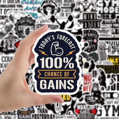 HNTR® Gym Stickers | 50 Motivational Fitness Quote Decals | Waterproof Vinyl Stickers for Laptops, Water Bottles, Gym Gear & Workout Inspiration