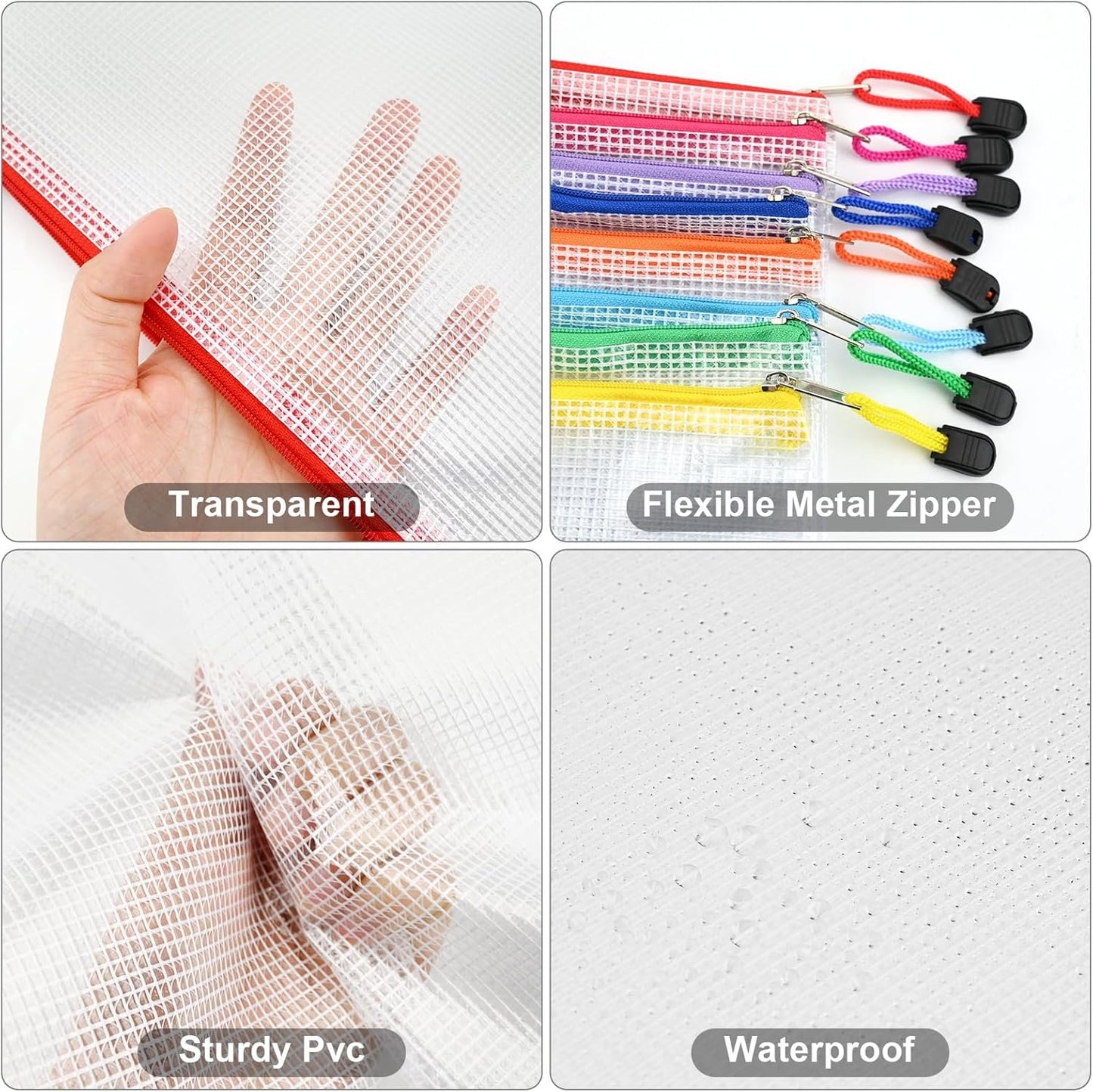 YSHIGUING 24pcs Mesh Zipper Pouch Bags Multipurpose Waterproof Zipper Bags Document Bag with 8 Different Sizesï¼ŒPlastic Zipper Bags for Organizing,Office, Travel, Home Board Game Storage