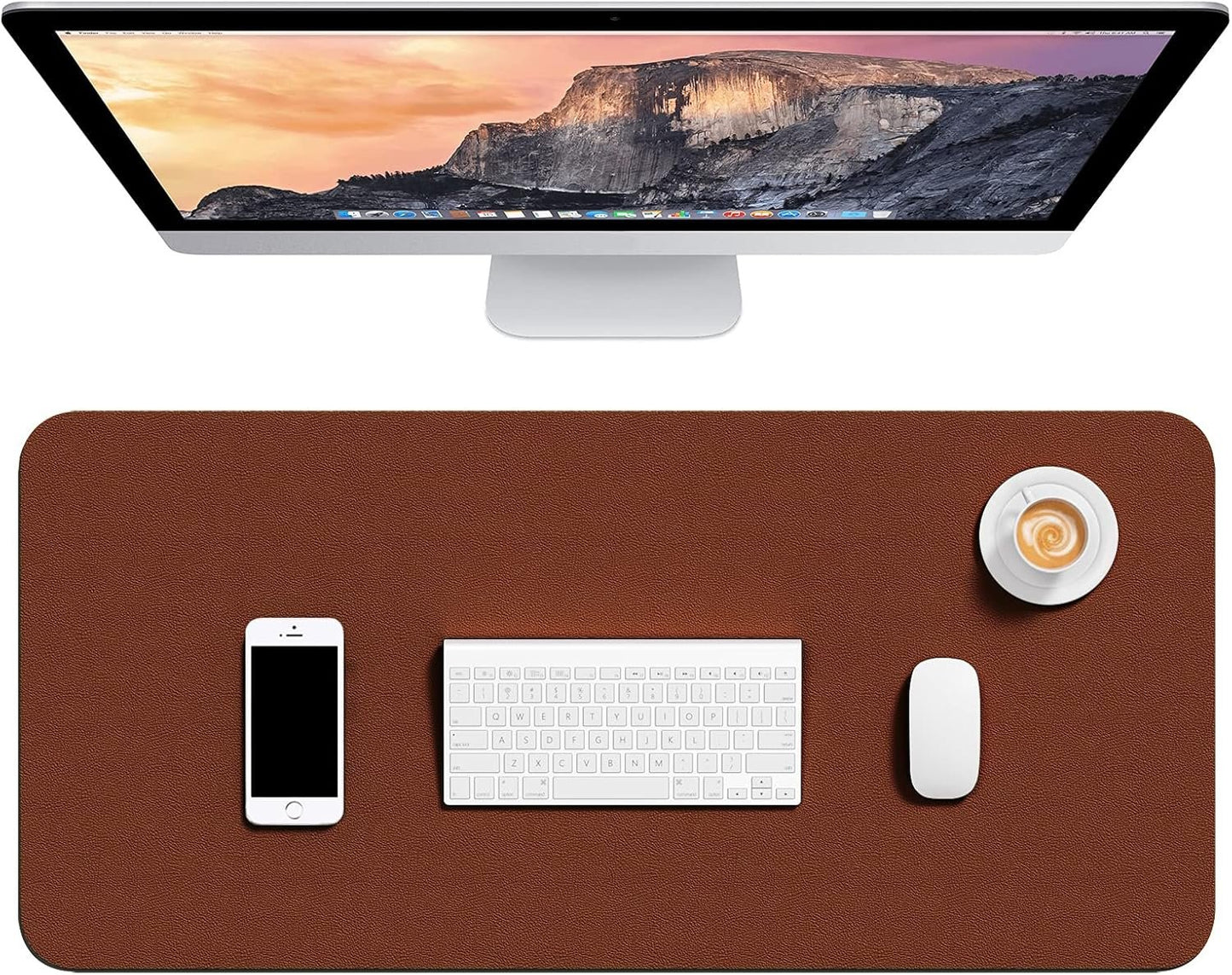 Hsurbtra Desk Pad, 30" x 14" Dual Side PU Leather Large Mouse Pad, Desk Protector, Desk Mat for Desktop, Desk Accessories for Women Office, Desk Supplies for Keyboard and Mouse, Brown and Grey