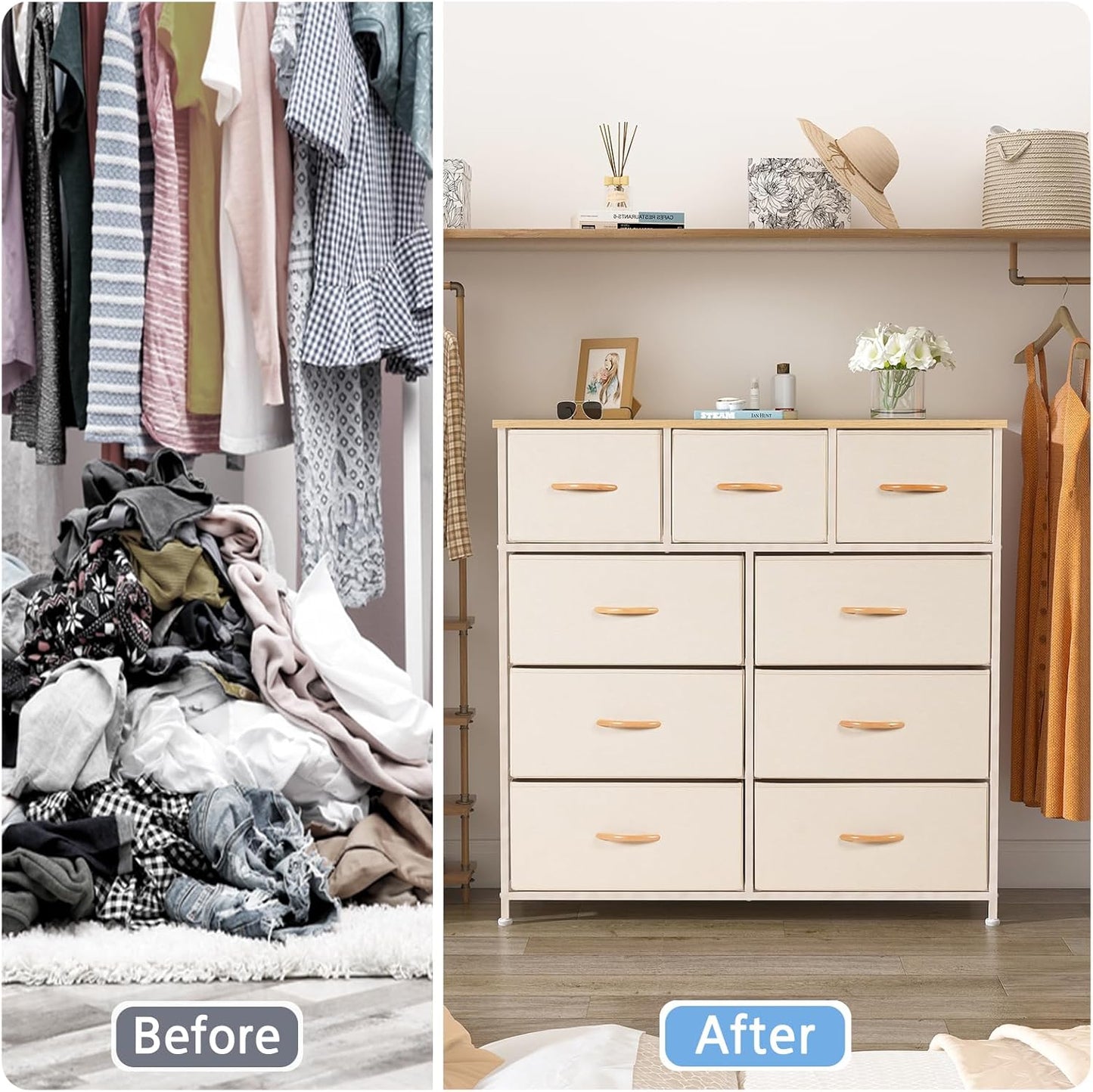 LYNCOHOME Chest of Drawers 9 Drawers Fabric Chest of Drawers Bedroom Storage Unit Bedroom Furniture Chest of Drawers for Kitchen Office Hallway