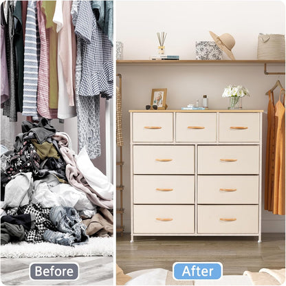 LYNCOHOME Chest of Drawers 9 Drawers Fabric Chest of Drawers Bedroom Storage Unit Bedroom Furniture Chest of Drawers for Kitchen Office Hallway