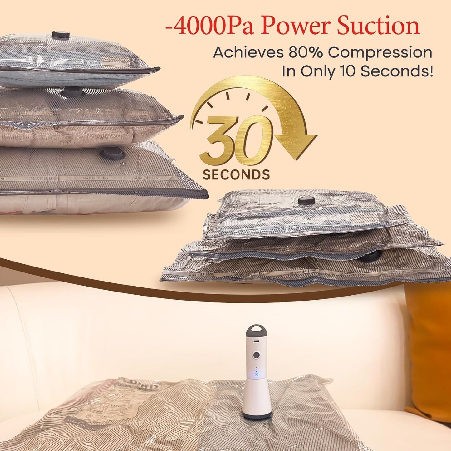 9 Packs Rechargeable Pump Vacuum Bags for Travel Packing, Carry-on Size Vacuum Seal Bags for Luggage and Suitcase Compression, Space Saver for Clothes and Clothing Organization