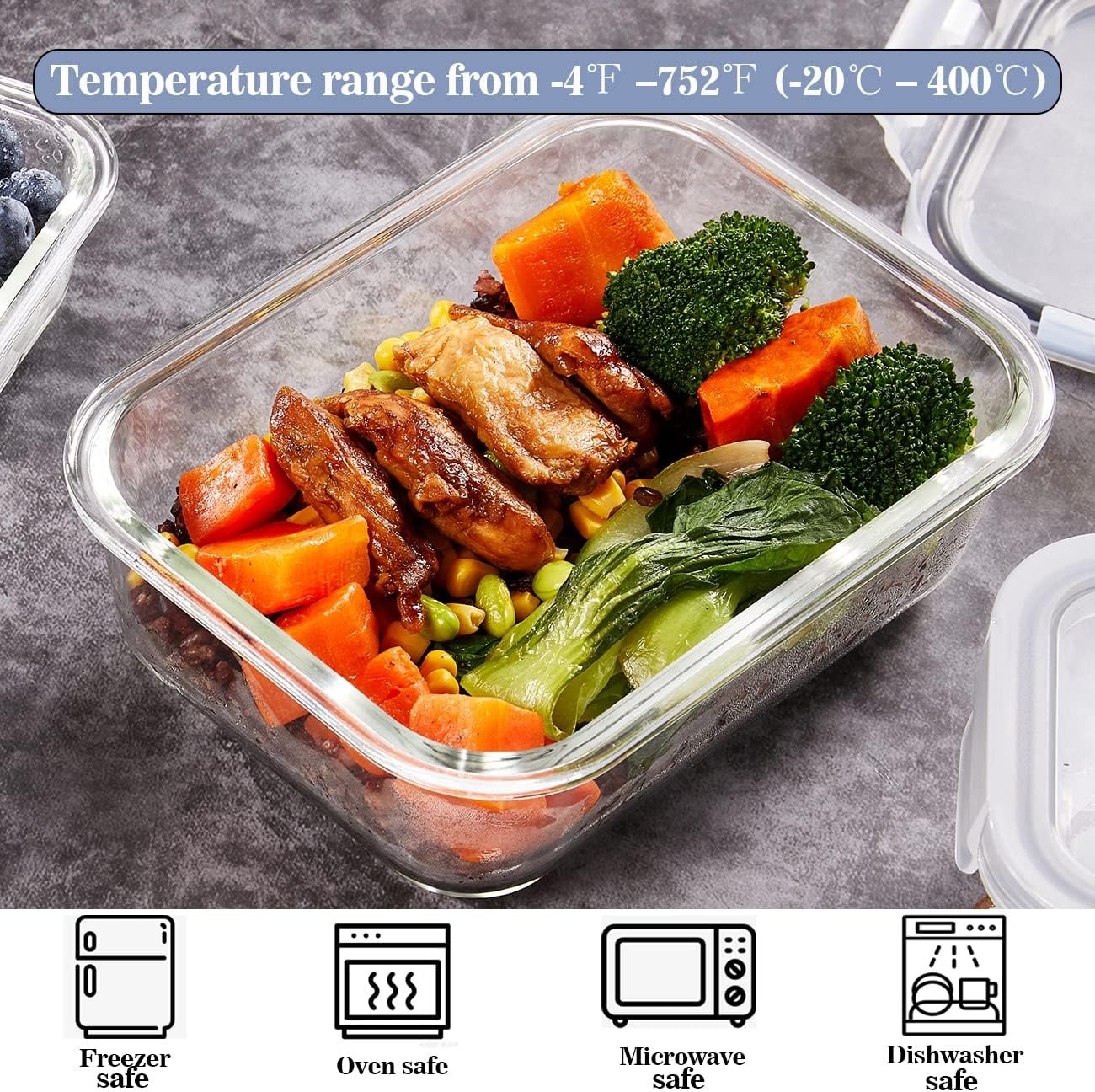 Glass Food Storage Containers with Lids Airtight, Glass Meal Prep Containers for Lunch Food Storage with Lids, 24 Pcs Glass Food Container Set-Leak Proof Microwave, Oven, Freezer and Dishwasher Safe