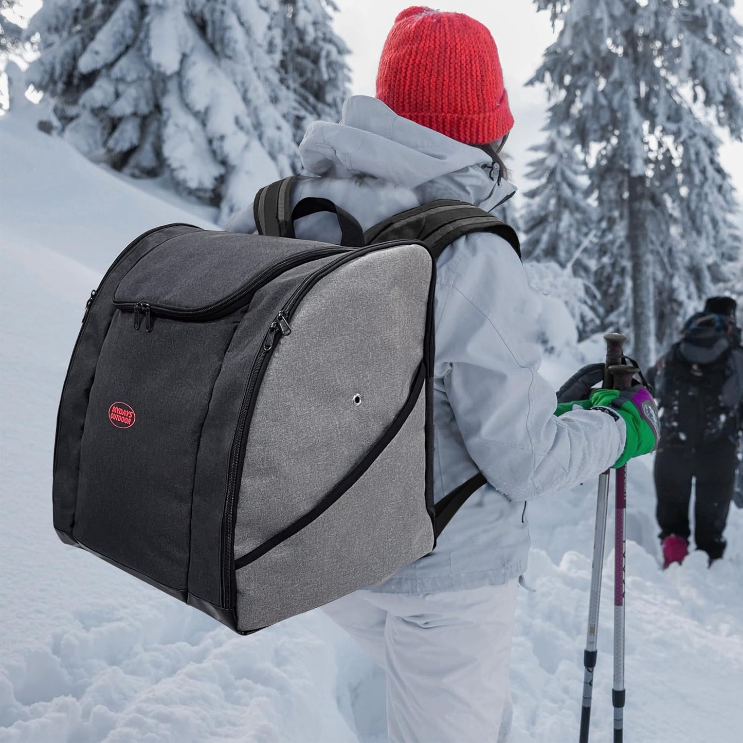 Ski Boot Bag Backpack, Ski Bags for Air Travel, Ski bag and Snowboard Boot Bag, Store Ski Gear and Transport Helmet Goggles Gloves Clothing, Great for Men, Women and Youth