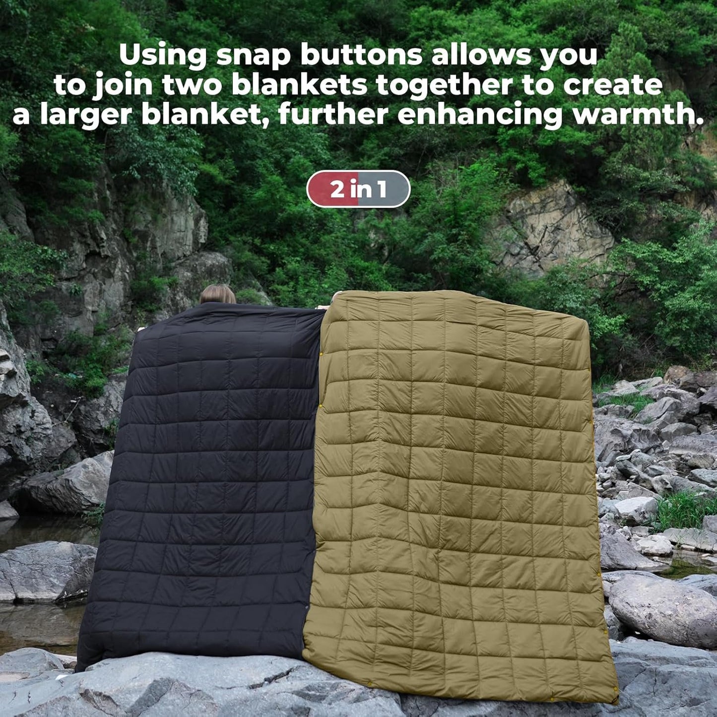 KingCamp Black Packable Lightweight Travel Down Alternative Warm Camping Blanket, Compact Outdoor Water Repellent Blanket for Airplane, Hiking, Backpacking, Stadium, Park