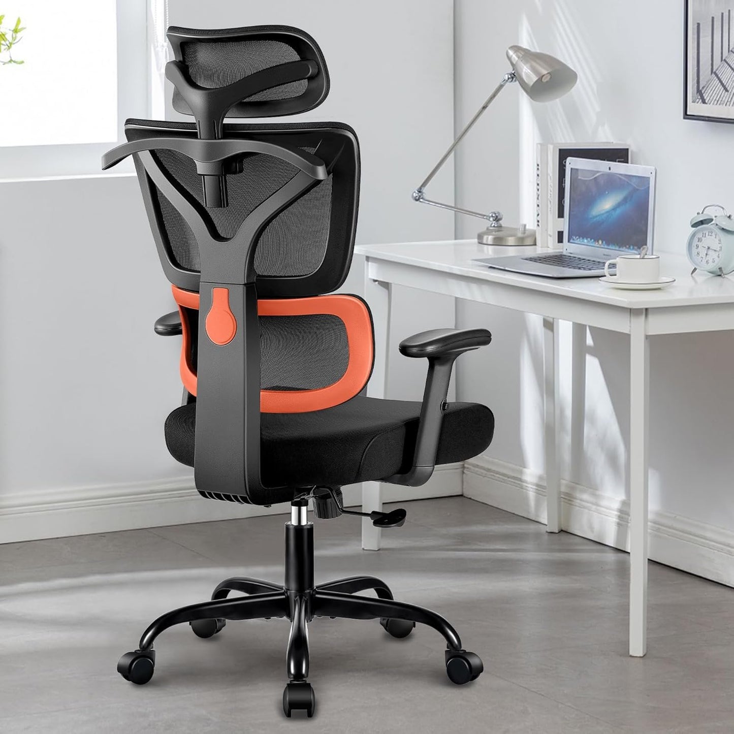 Winrise Office Chair Ergonomic Desk Chair, High Back Gaming Chair, Big and Tall Reclining chair Comfy Home Office Desk Chair Lumbar Support Breathable Mesh Computer Chair Adjustable Armrests(B-Orange)