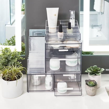 iDesign Signature Series by Sarah Tanno 7-Compartment Makeup Palette Organizer, Clear/Matte White
