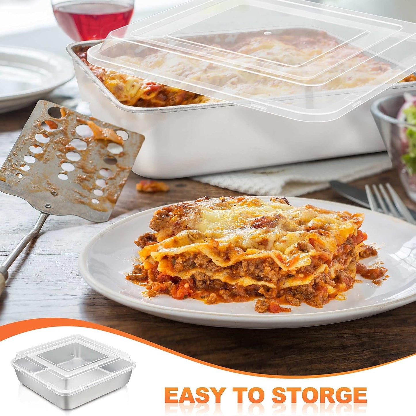 Herogo 8”x 8” Square Cake Pan, Stainless Steel Square Baking Pan with Lid, Cakes Brownie Lasagna Bakeware Set of 2, Healthy & Dishwasher Safe