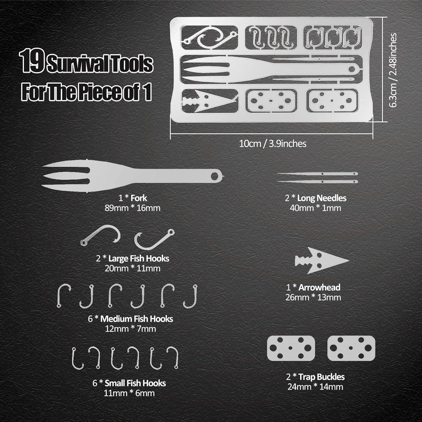 Survival Card Multitool Emergency Camping Kit with Fishing Line Gear, Multipurpose Credit Card Sized EDC Tool for Outdoor Fishing Hiking Hunting, 6PCS