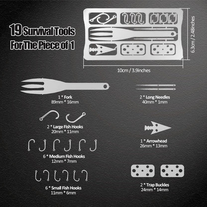 Survival Card Multitool Emergency Camping Kit with Fishing Line Gear, Multipurpose Credit Card Sized EDC Tool for Outdoor Fishing Hiking Hunting, 6PCS