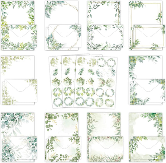 JasCherry 50 Sheets of Stationery with Envelopes, 10 Ddesigns of Stationery with 3 Sticker Sheets, Elegant Stationery Set for Invitation Cards, Congratulations Cards, Set D