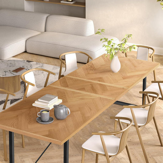 LEVEDE Extendable Dining Table for Large Gatherings, 6-10Seater Wooden Kitchen Table, Modern Metal Legs Dining Room Furniture, Multi-Purpose Desk for Dining, Meeting, Working 150-210 x 90 x 76cm (Oak)