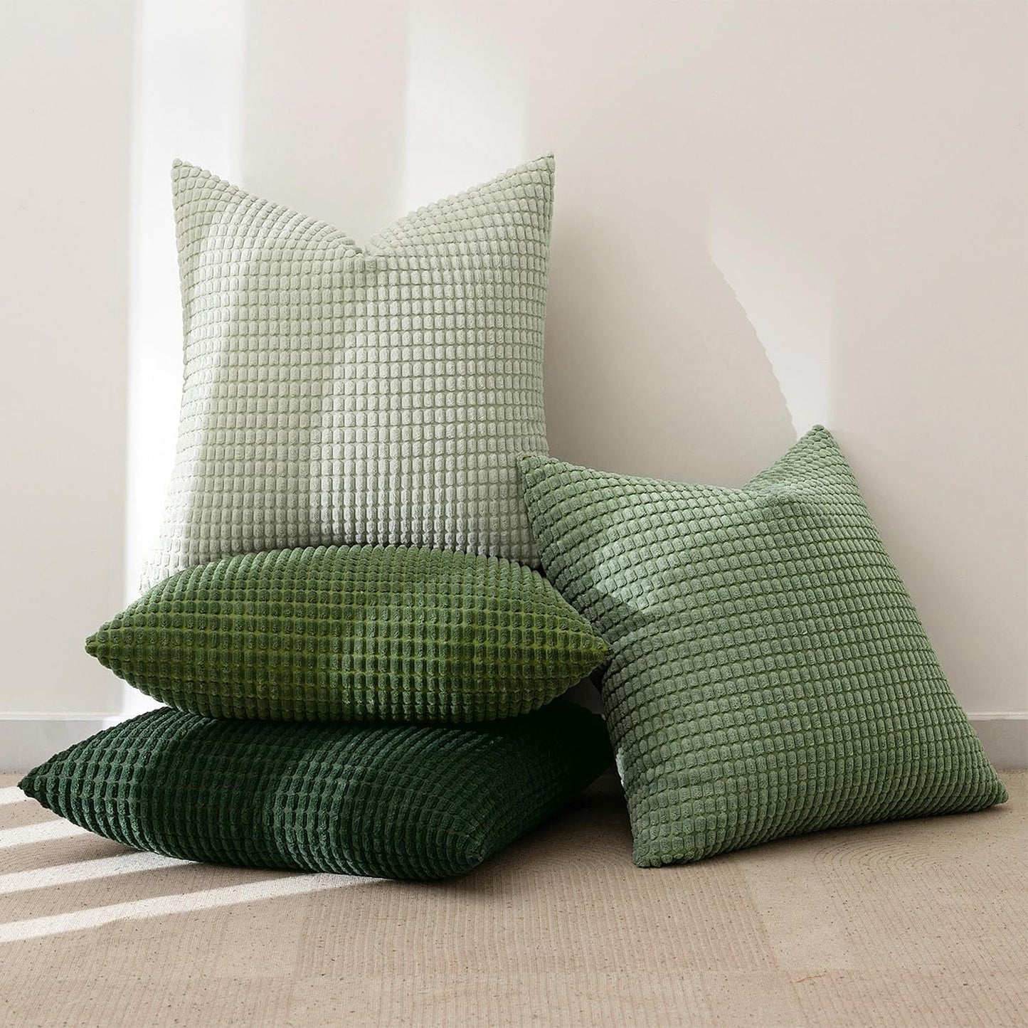 MIULEE Forest Green Decorative Pillow Covers 18x18 Inch Set of 4 Boho Western Farmhouse Throw Pillows Corduroy Couch Pillowcases Industrial Home Decor for Sofa Cushion Living Room Bed
