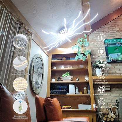 SHIANDAR LED Ceiling Light, L140 cm Modern Ceiling Light, 3000 K-6000 K Dimmable LED Ceiling with Creative Control 10 Light Decorative Lamp for Living Room