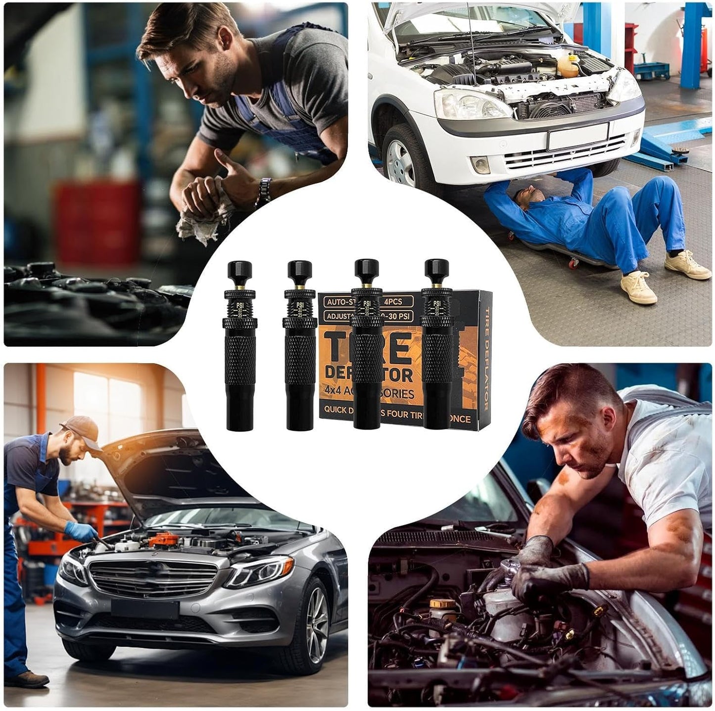 4 Rapid Tire Deflator Set with Valve, Portable Car Truck Adventure Gear for Motorcycle, Bike Maintenance, Outdoor Camping, Beach Trips, Garage, Home, Vehicle Travel Use