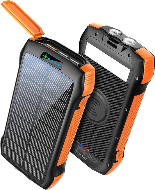 Solar Power Bank, 26800mah Portable Charger PD 20W & QC3.0 18W & Wireless 10W with 5 Outputs 2 Inputs Fast Charging Waterproof 6W LED Flashlight for iPhone 15/14/13, Galaxy, iPad, Tablets (26800mAh)