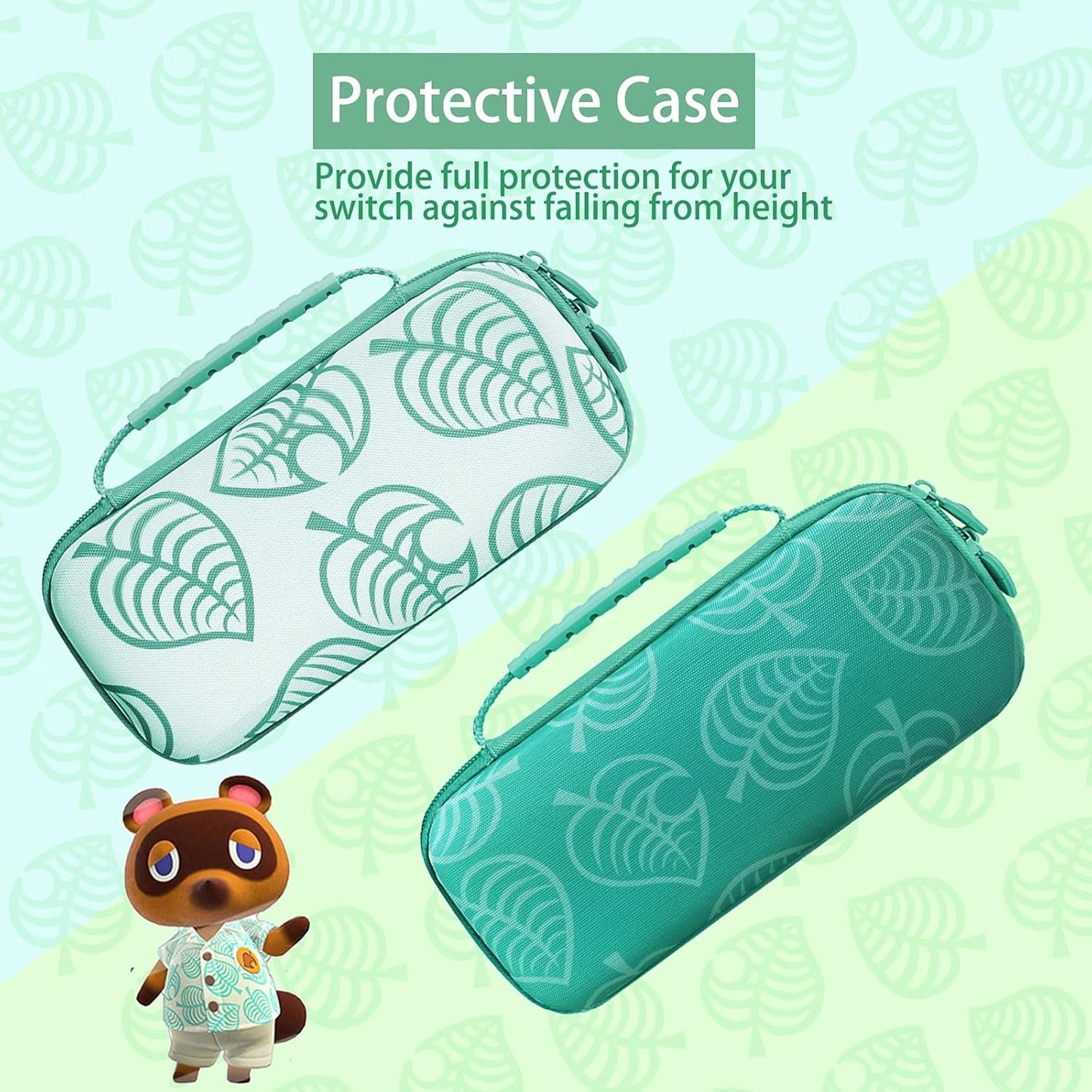 TIKOdirect Carrying Case for Nintendo Switch, Cute Portable Travel Bag Accessories with Protective Case, Screen Protectors, Stand, Game Card Case and Thumb Grip caps[Keychain Gift], Green AC