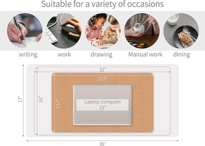 RENMTURE Dual-Sided Desk Pad, Natural Cork & PU Leather Large Mouse mats for Office and Home Work, Desk Protector Non-Slip, Waterproof, Easy Clean (White, 23.6" x 13.7")