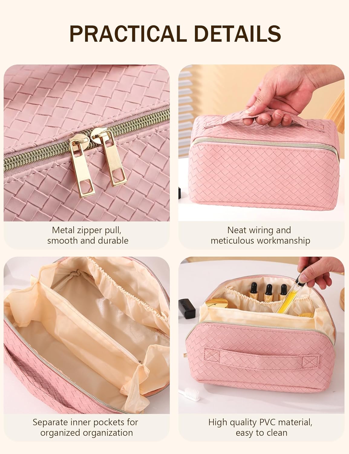 Makeup Bag Travel Toiletry Bag,Large Capacity Cosmetic Bags for Women with Handle and Divider,Large Wide-Open Pouch Waterproof Toiletry Bag for Toiletries Accessories Brushes (A-White)