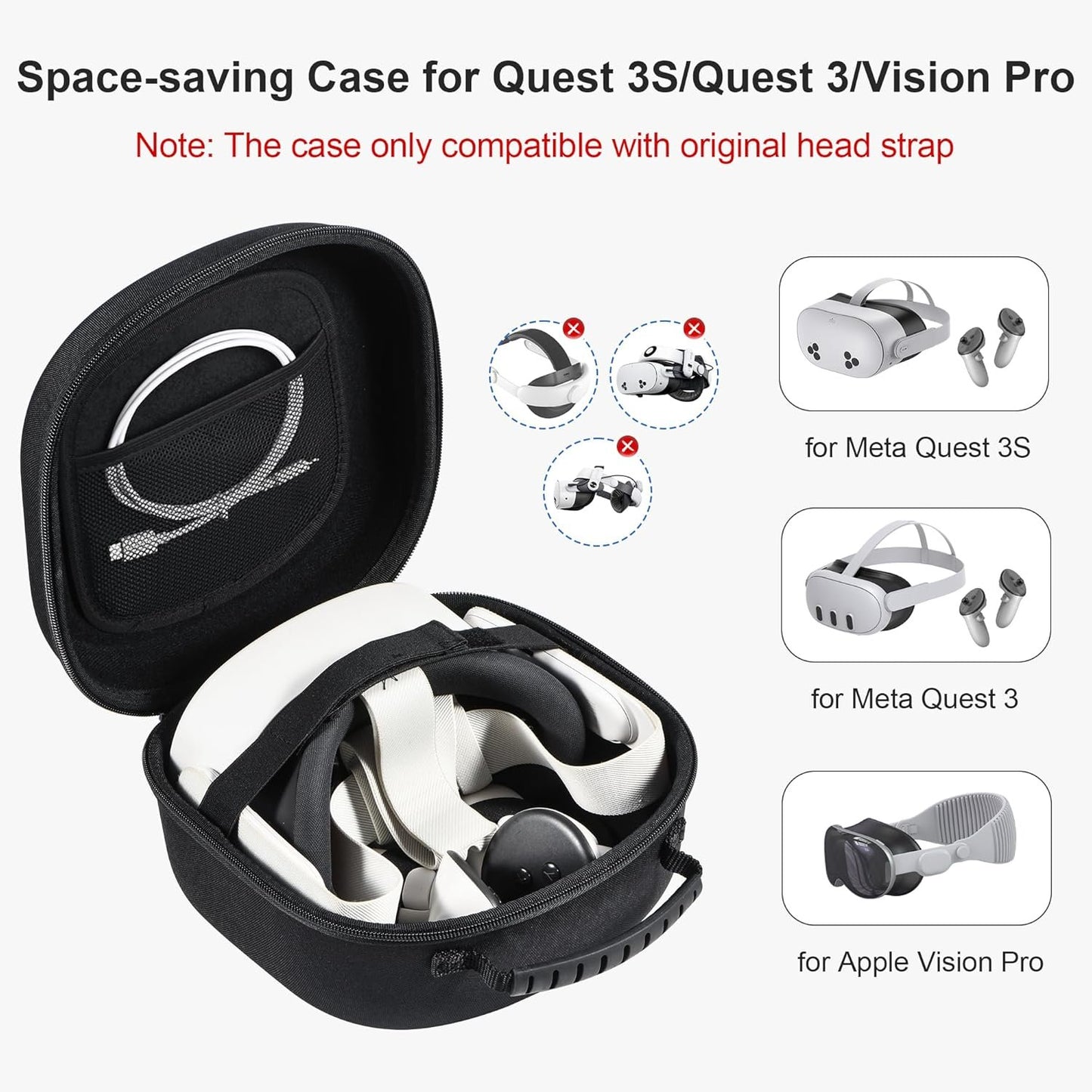 Hard Carrying Case for Meta Quest 3S, VR Gaming Headset and Touch Controllers Accessories Travel Case, Small Hard Shell Storage Case for Oculus Quest 3S/Quest 3/Vision Pro, Black