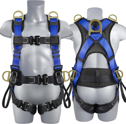 TRSMIMA Safety Harness Fall Protection - Upgrade 4 Quick Release Buckle Construction Full Body Harness with 6 Point Adjustment Dorsal D-ring