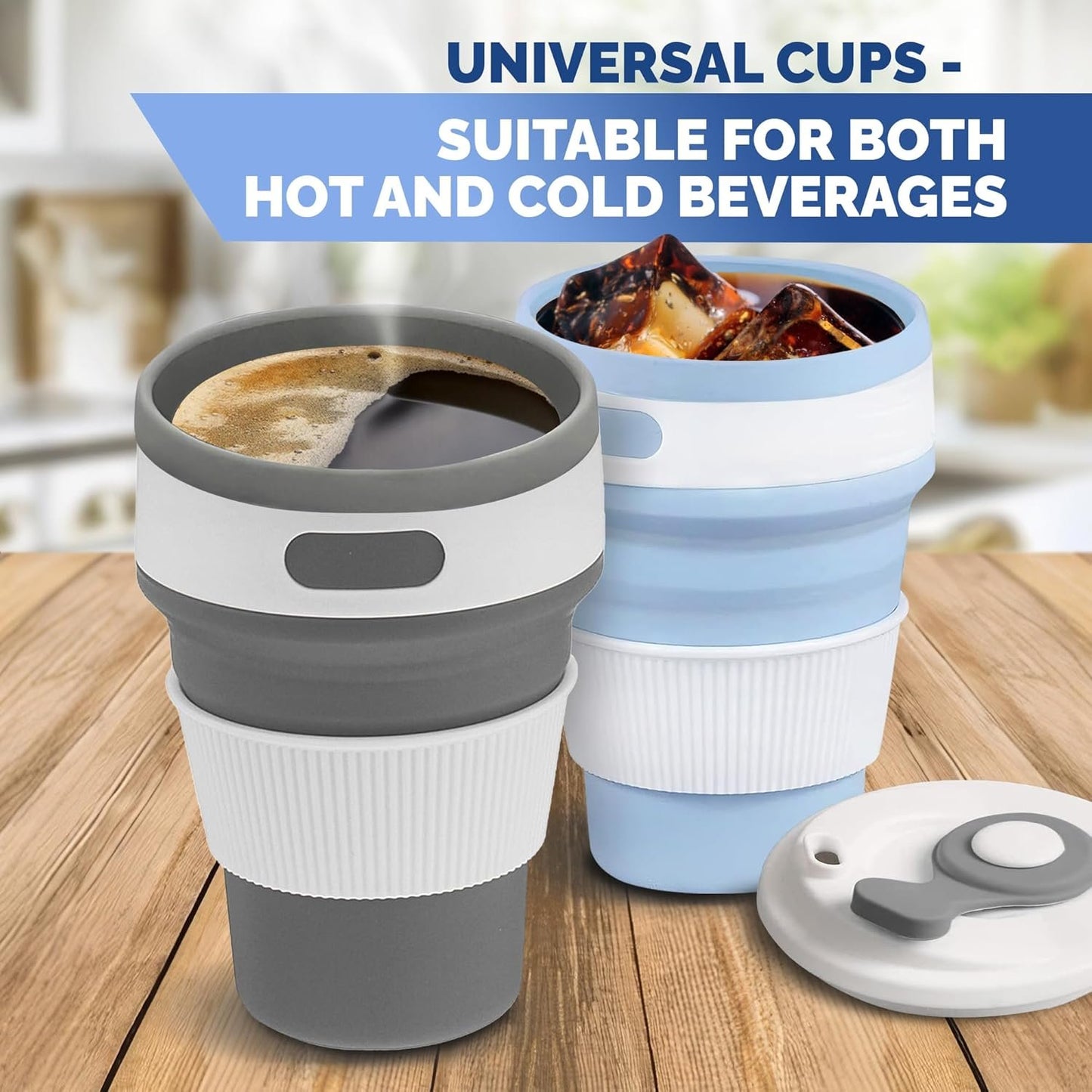 2-Pack Collapsible Coffee Cup Reusable â€“ 12oz Leakproof Travel Coffee Mug, Silicone, Foldable & Portable for Hiking, Camping, Office | Lightweight, Heat-Resistant, Easy to Clean, Outdoor & Travel Cup