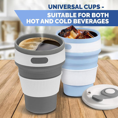 2-Pack Collapsible Coffee Cup Reusable â€“ 12oz Leakproof Travel Coffee Mug, Silicone, Foldable & Portable for Hiking, Camping, Office | Lightweight, Heat-Resistant, Easy to Clean, Outdoor & Travel Cup