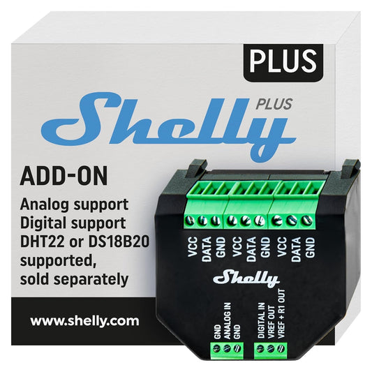 Shelly Plus Add-On, Smart Home Interface Plus Relay, Digital Control via WLAN & App, WiFi Home Automation, 3.3 V, Applicable to DS18B20 & DHT22 Sensors