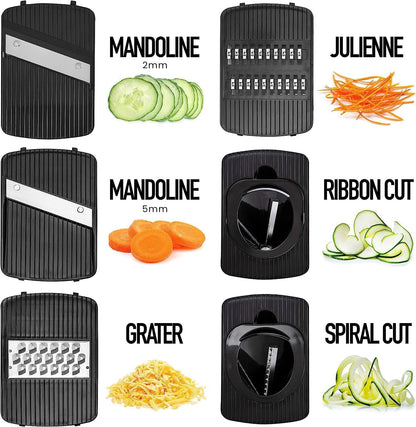 Mandoline Slicer for Kitchen - Mandoline Food Slicer - Veggie Julienne Cutter & Cheese Grater - Potato Veg Slicer - Kitchen Tools & Gadgets (6-in-1 White)