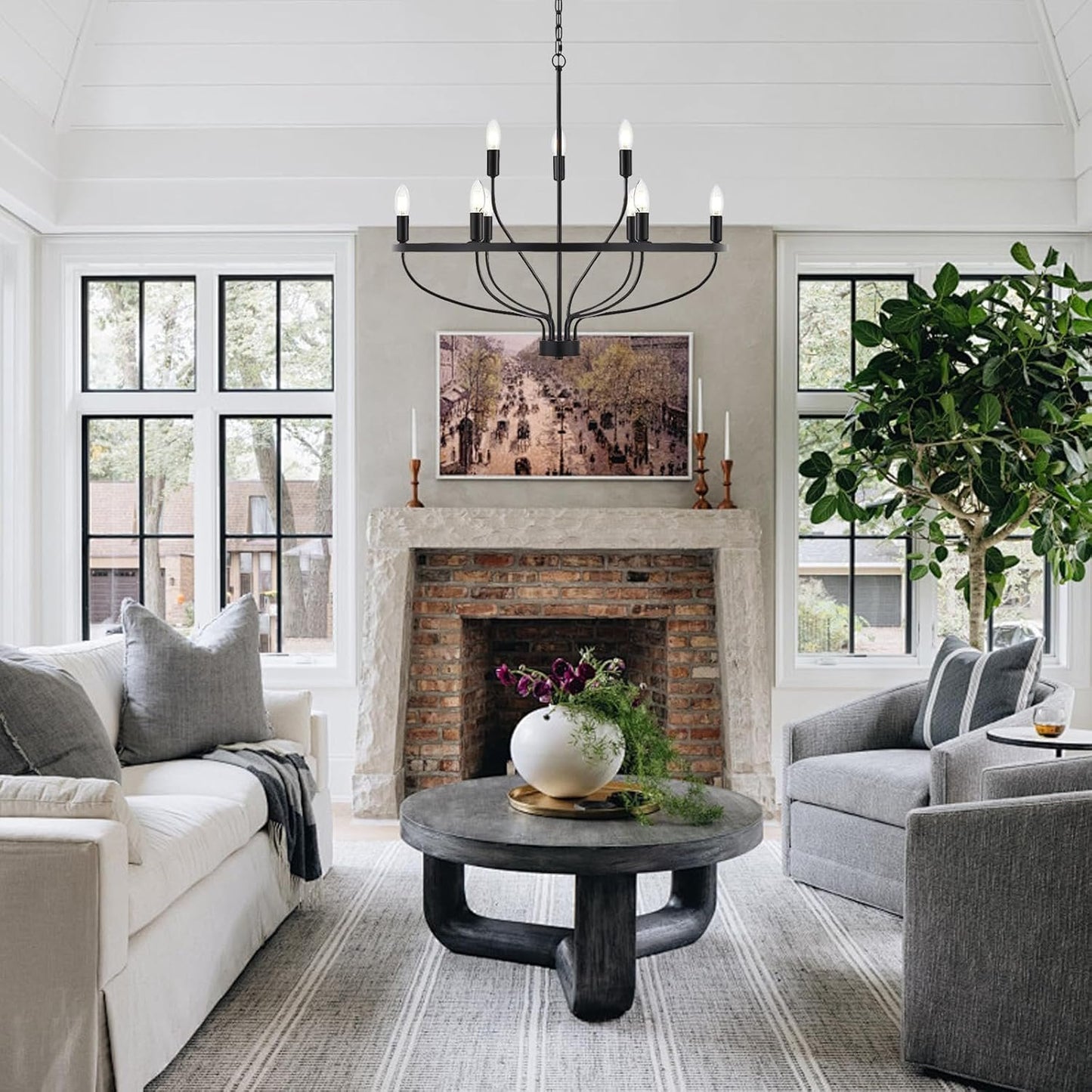 USOR 9-Light Black Chandelier Light Fixture Vintage Industrial Candle Chandelier Farmhouse Chandeliers Over Table Pendant Light for Dining Room Bedroom Living Room Kitchen D75cm E14 Bulbs Included