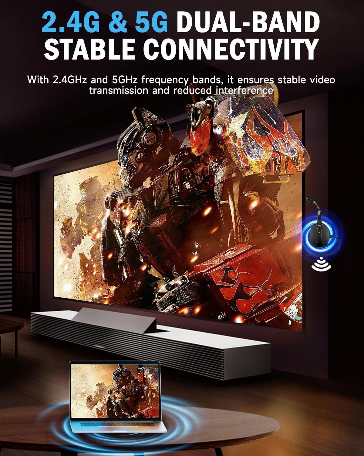 AIMIBO 4K Wireless Display Adapter, 3 Mirroring Way - Direct, DLNA, Wired Sync Screen, 2.4G 5G @60Hz HDMI Wireless Dongle for iOS Android Windows mac to HDTV Monitor Projector -Airplay DLNA Miracast