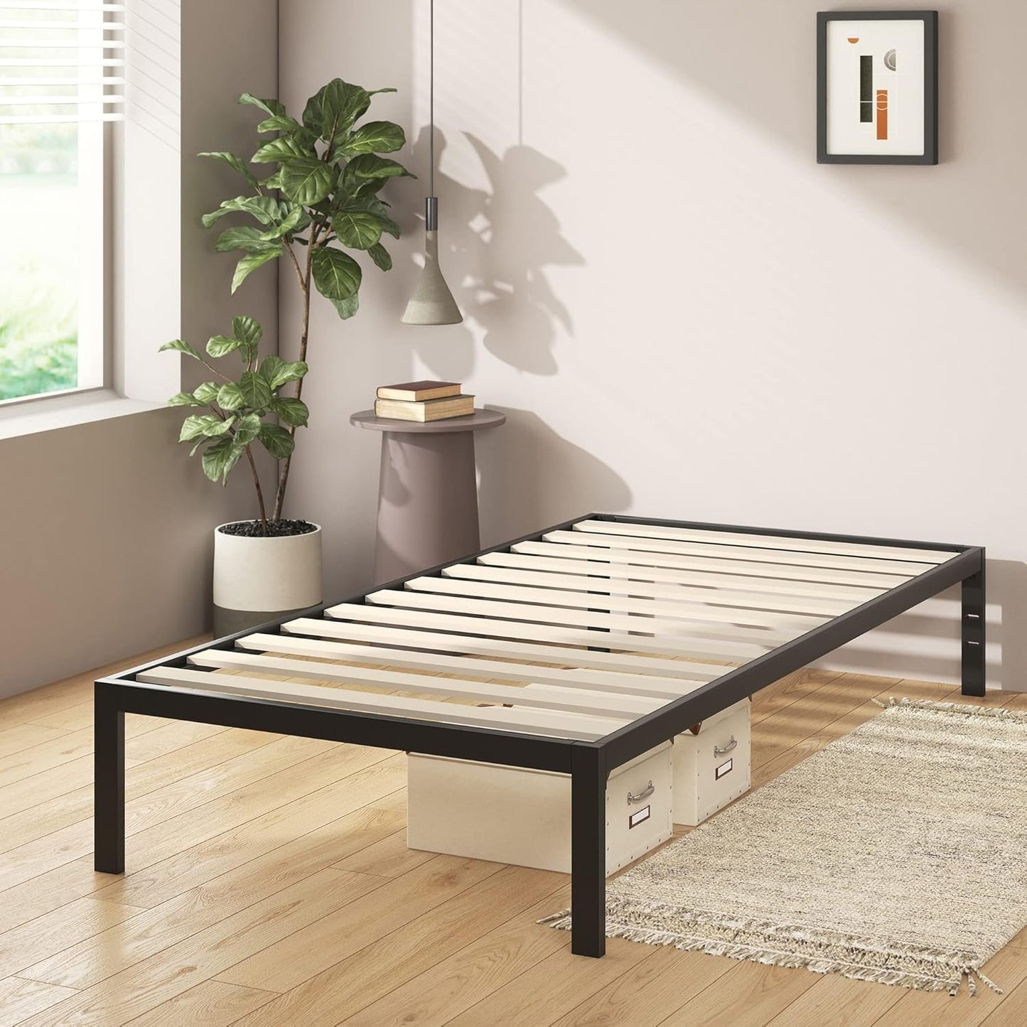Zinus Mia 14 Inch Metal Platform Bed Frame / Cot size / 30” x 75” / Mattress Foundation / no Boxspring needed / Wood Slat Support / Easy Assembly, Good Design Award Winner, Narrow Twin, Black