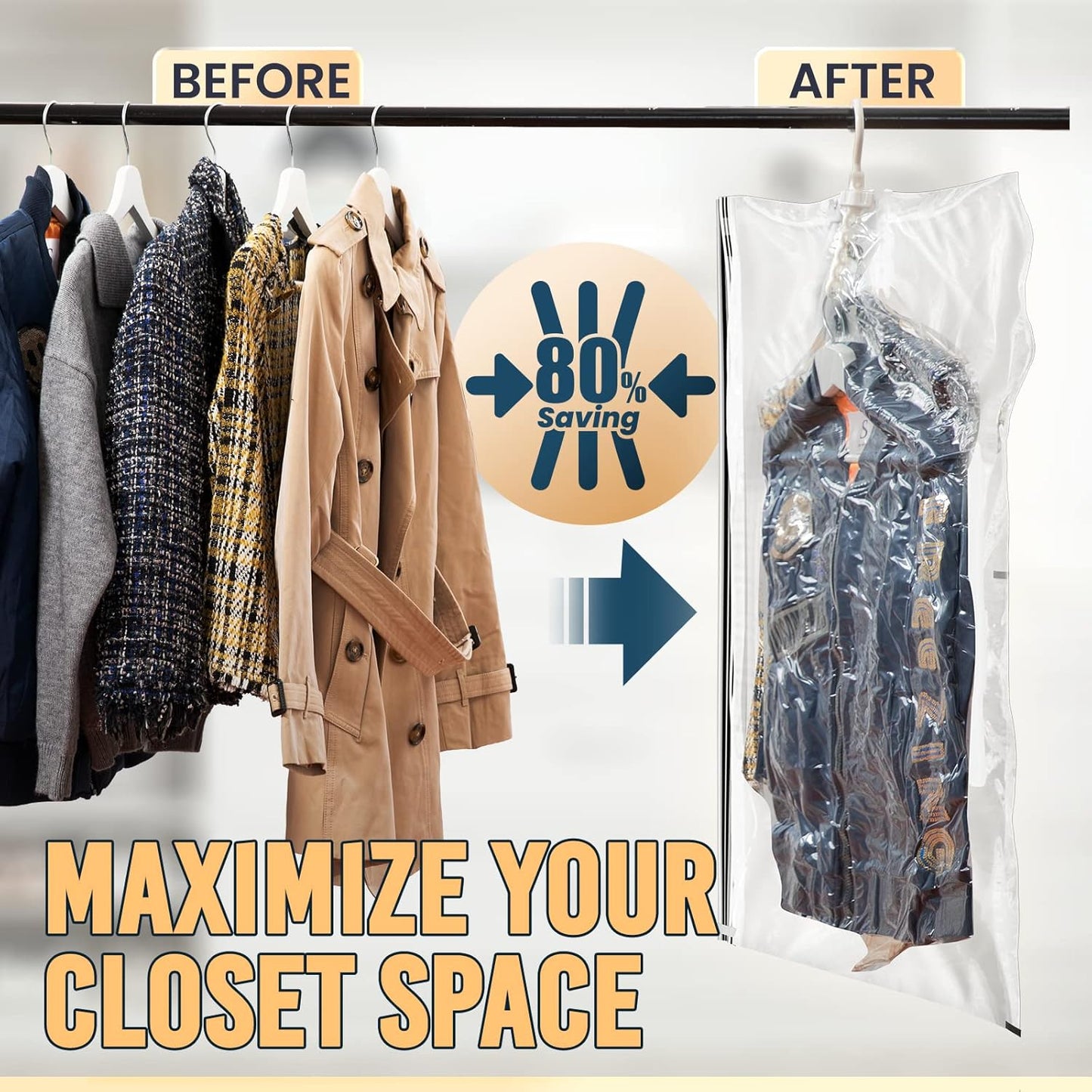 TAILI Vacuum Bags Clothes, Vacuum Bags Clothes Hanging, Vacuum Bags Clothes Coats, Jackets, Organize the Closet Vacuum Clothes 4 Pcs (2 x 135 x 70 cm) (2 x 105 x 70 cm)