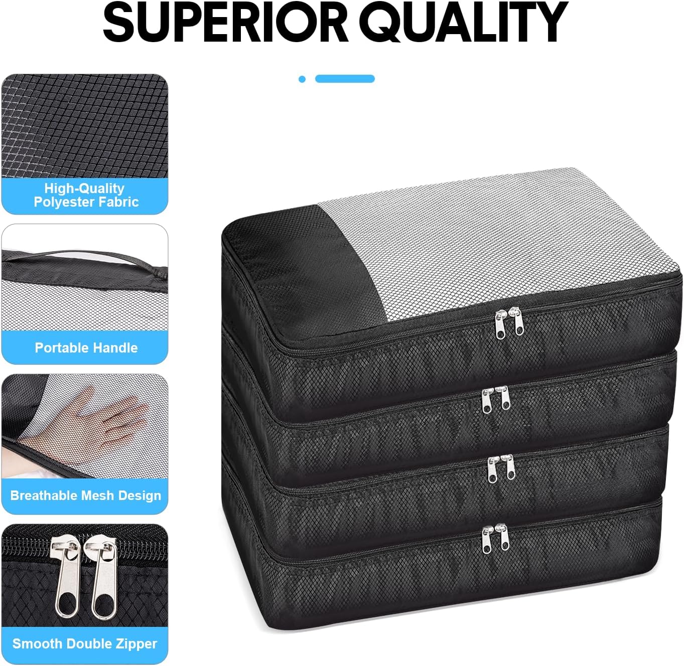 4-Piece Black Space-Saving Suitcase Organizer Suitcase Travel Organizer for Underwear Footwear Clothes