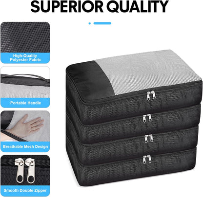 4-Piece Black Space-Saving Suitcase Organizer Suitcase Travel Organizer for Underwear Footwear Clothes